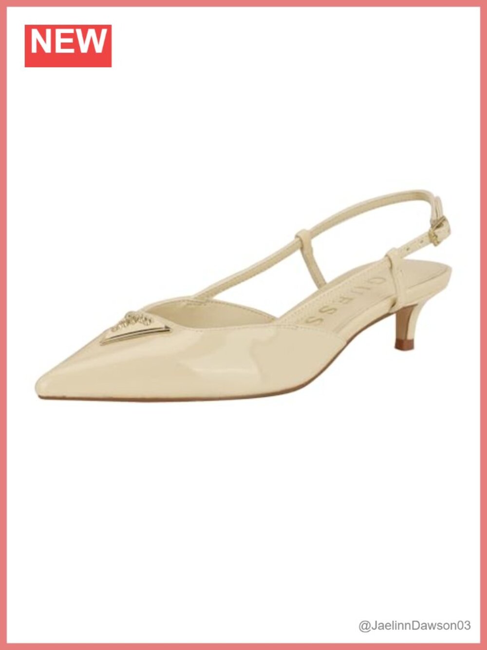 Guess Slingback Kitten Heel Pumps Faux Patent Leather Pointed Toe Buckle